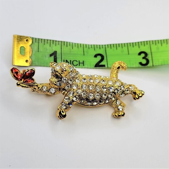 CHASING Butterfly Crystal Studded Cat Brooch Pin - Picture 5 of 6